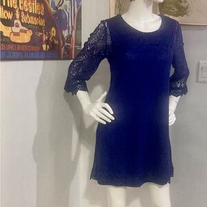 Vintage Y2K H&M Retro Look BOHO Crochet Dress - Navy Blue